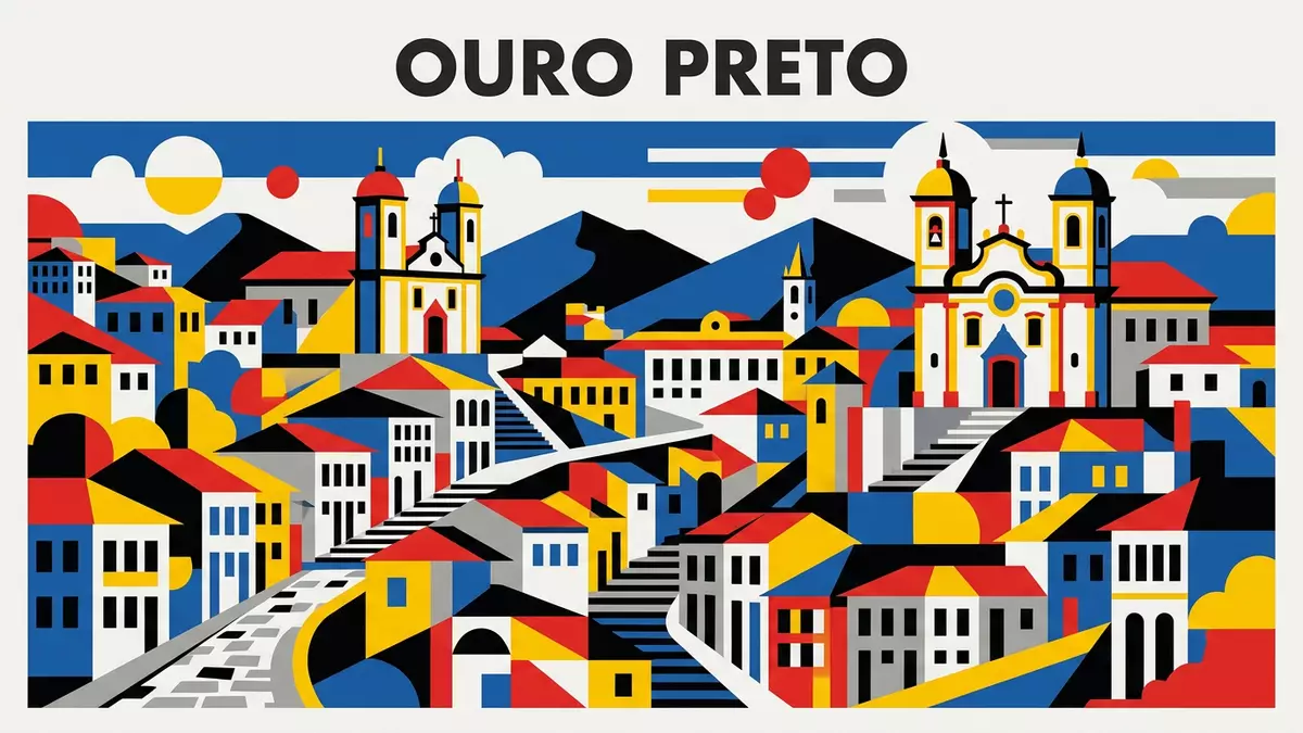 Bauhaus-Poster als Abstraktion von Historisches Zentrum Ouro Preto in Ouro Preto, Brasilien