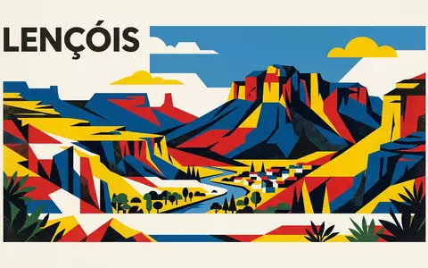 Bauhaus-Poster als geometrische Abstraktion von Chapada Diamantina in Lencois Brasilien, kraeftige Grundfarben und harte Formkanten - Foto: THN