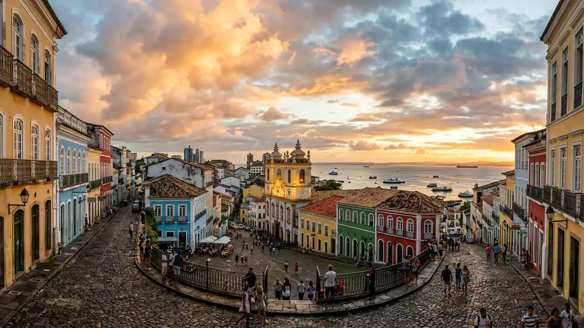 Fotorealistische Ansicht von Pelourinho Salvador in Salvador, Brasilien im Abendlicht