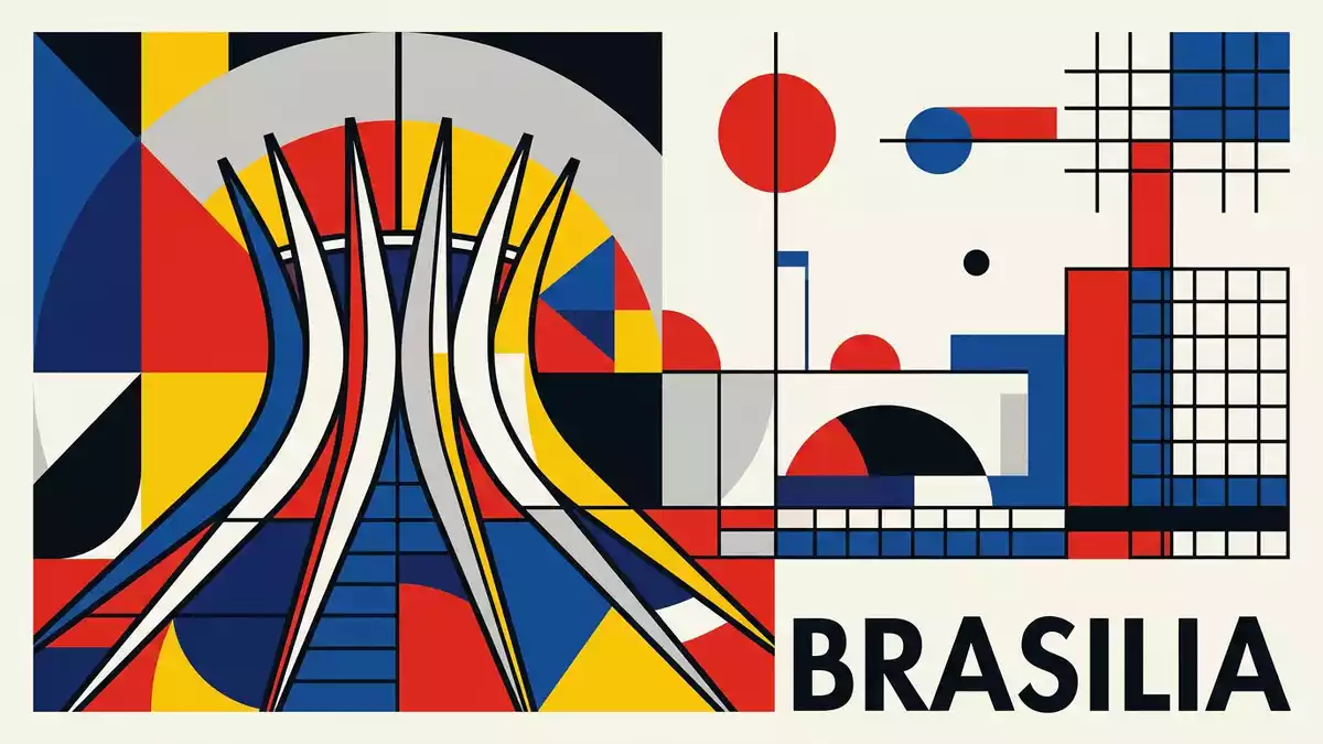 Bauhaus-Poster als Abstraktion von Brasilia Kathedrale in Brasilia, Brasilien