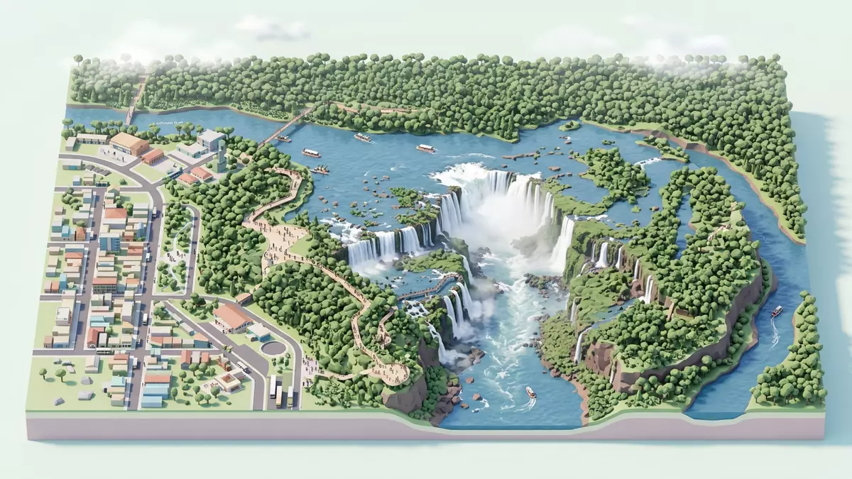 Isometrisches Diorama von Iguazu-Falle Brasilien in Foz do Iguacu, Brasilien in Pastell