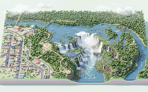 Isometrisches Diorama von Iguazu-Falle Brasilien und Umgebung in Foz do Iguacu Brasilien, verspielte Low-Poly-Kulisse in - Foto: THN