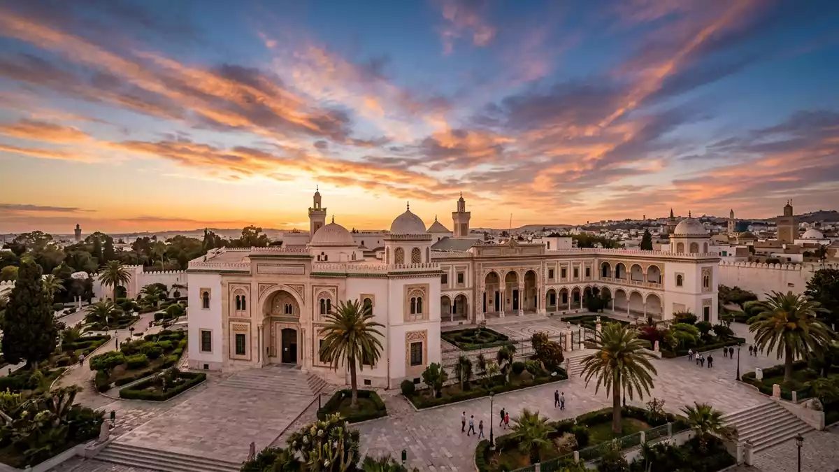 Fotorealistische Ansicht von Bardo-Museum in Tunis, Tunesien im Abendlicht