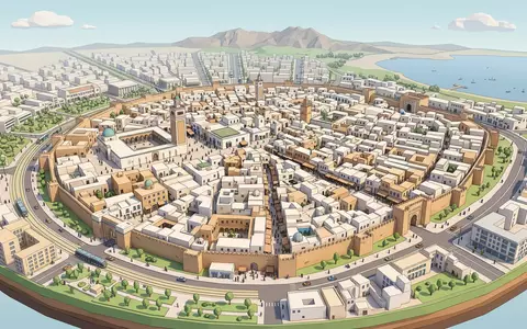 Isometrisches Diorama von Medina von Tunis und Umgebung in Tunis Tunesien, verspielte Low-Poly-Kulisse in Pastellfarben - Foto: THN