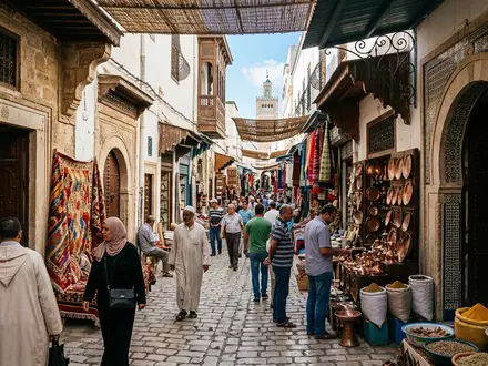 Editorialbild im Reisemagazin-Stil vom Wahrzeichen Medina von Tunis in Tunis Tunesien, ausgewogene Bildgestaltung und natuerliches - Foto: THN