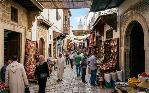 Editorialbild im Reisemagazin-Stil vom Wahrzeichen Medina von Tunis in Tunis Tunesien, ausgewogene Bildgestaltung und natuerliches - Foto: THN