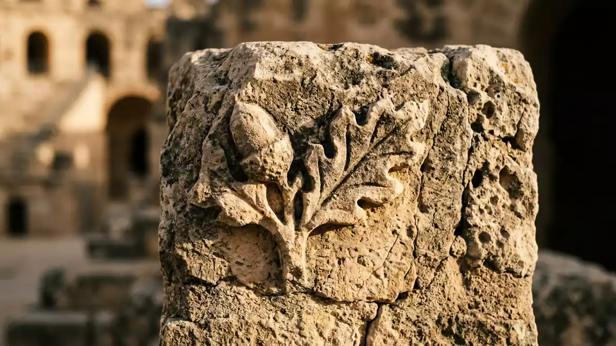 Makroaufnahme eines Materialdetails am Wahrzeichen Amphitheater El Jem, El Jem Tunesien