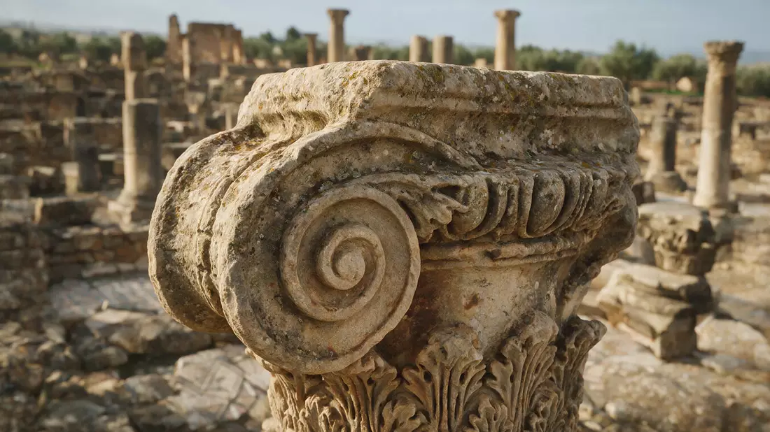Makroaufnahme eines Materialdetails am Wahrzeichen Volubilis, Meknes Marokko