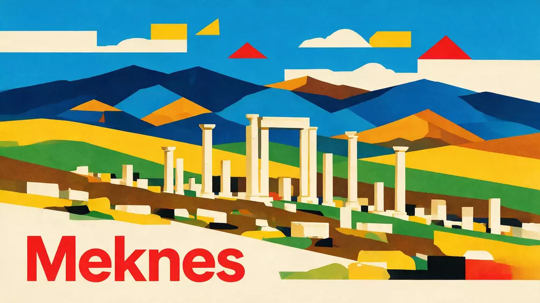 Bauhaus-Poster als Abstraktion von Volubilis in Meknes, Marokko