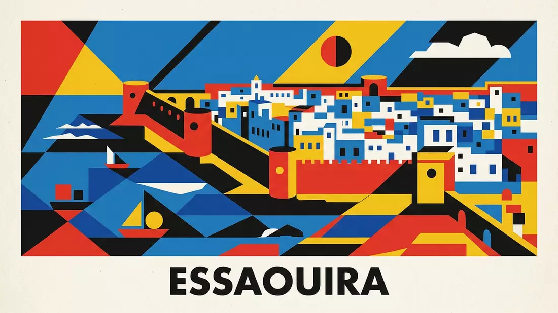 Bauhaus-Poster als Abstraktion von Essaouira-Medina in Essaouira, Marokko