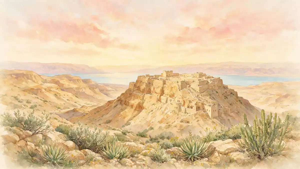 Aquarell-Illustration von Masada in Masada, Israel als Reiseposter