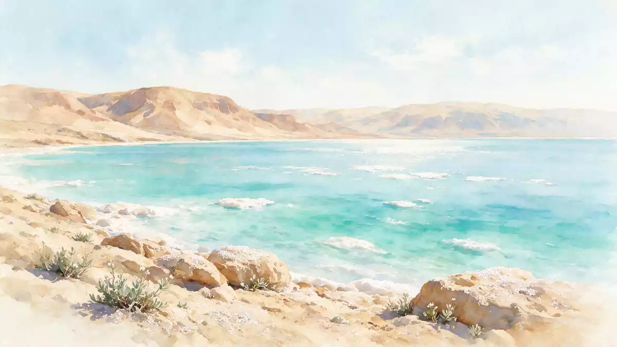 Aquarell-Illustration von Totes Meer Israel in En Bokek, Israel als Reiseposter