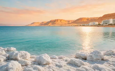 Editorialbild im Reisemagazin-Stil vom Wahrzeichen Totes Meer Israel in En Bokek Israel, ausgewogene Bildgestaltung und - Foto: THN