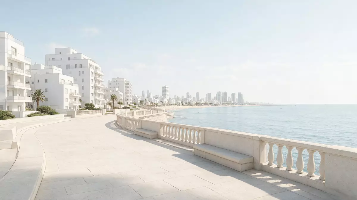 Architektur-Render von Strandpromenade Tel Aviv in Tel Aviv, Israel bei Tageslicht