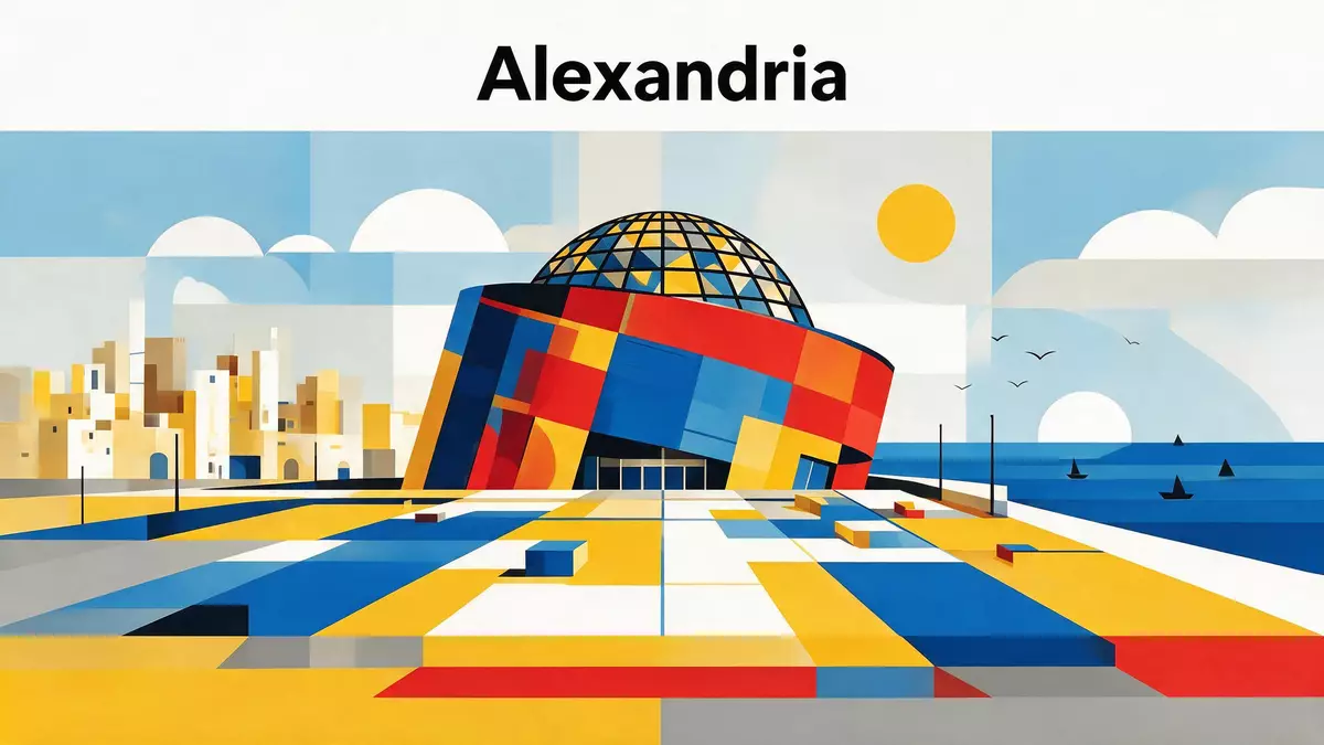 Bauhaus-Poster als Abstraktion von Bibliotheca Alexandrina in Alexandria, Ägypten