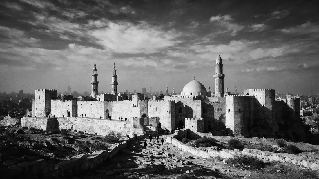 Schwarzweiss-Reportage vom Wahrzeichen Zitadelle von Saladin in Kairo, Ägypten