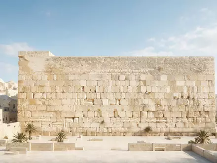 Moderner Architektur-Render zeigt Silhouette von Klagemauer Jerusalem in Jerusalem Israel, klare Linien und neutrales Tageslicht - Foto: THN