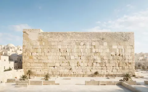 Moderner Architektur-Render zeigt Silhouette von Klagemauer Jerusalem in Jerusalem Israel, klare Linien und neutrales Tageslicht - Foto: THN