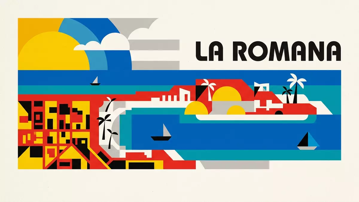 Bauhaus-Poster als Abstraktion von Saona-Insel in La Romana, Dominikanische Republik