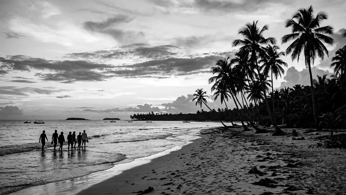 Schwarzweiss-Reportage vom Wahrzeichen Saona-Insel in La Romana, Dominikanische Republik