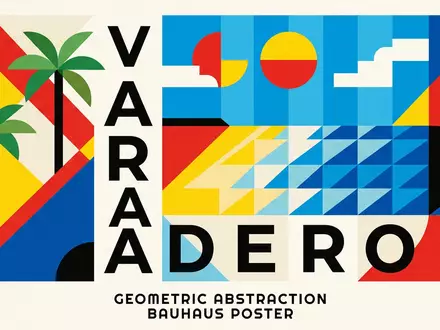 Bauhaus-Poster als geometrische Abstraktion von Varadero in Varadero Kuba, kraeftige Grundfarben und harte Formkanten - Foto: THN