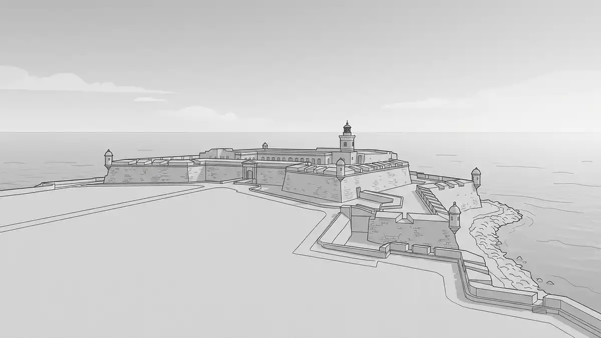 Architektur-Render von Castillo San Felipe del Morro in San Juan, Puerto Rico bei Tageslicht