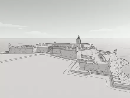 Moderner Architektur-Render zeigt Silhouette von Castillo San Felipe del Morro in San Juan Puerto Rico - Foto: THN