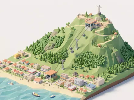 Isometrisches Diorama von Puerto Plata Seilbahn und Umgebung in Puerto Plata Dominikanische Republik, verspielte Low-Poly-Kulisse - Foto: THN