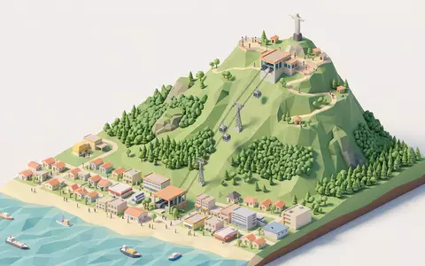 Isometrisches Diorama von Puerto Plata Seilbahn und Umgebung in Puerto Plata Dominikanische Republik, verspielte Low-Poly-Kulisse - Foto: THN
