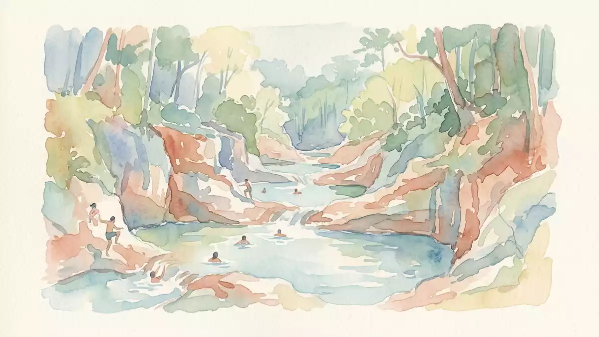 Aquarell-Illustration von 27 Wasserfalle von Damajagua in Puerto Plata, Dominikanische Repub…