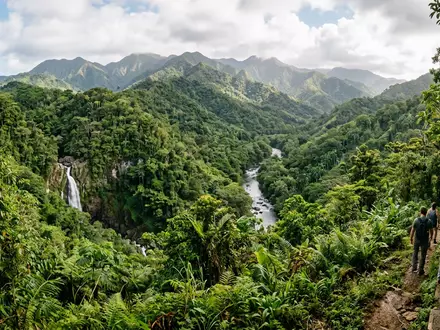 Editorialbild im Reisemagazin-Stil vom Wahrzeichen El-Yunque-Nationalwald in Rio Grande Puerto Rico, ausgewogene Bildgestaltung und natuerliches - Foto: THN