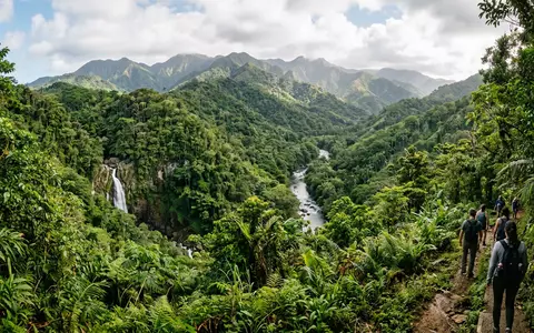 Editorialbild im Reisemagazin-Stil vom Wahrzeichen El-Yunque-Nationalwald in Rio Grande Puerto Rico, ausgewogene Bildgestaltung und natuerliches - Foto: THN