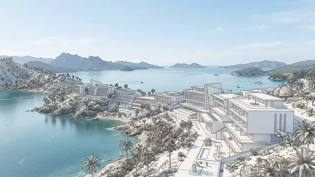 Architektur-Render von Samana-Bucht in Samana, Dominikanische Republik bei Tageslicht