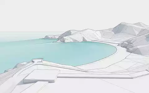 Moderner Architektur-Render zeigt Silhouette von Flamenco Beach Culebra in Culebra Puerto Rico, klare Linien und - Foto: THN