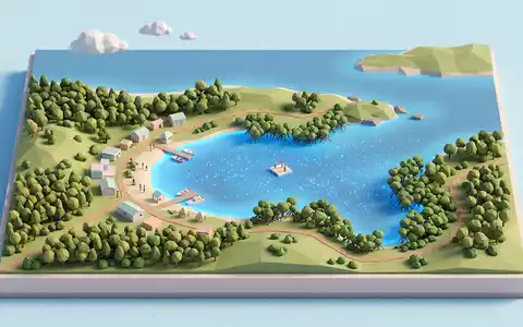 Isometrisches Diorama von Vieques Biobucht und Umgebung in Vieques Puerto Rico, verspielte Low-Poly-Kulisse in Pastellfarben - Foto: THN