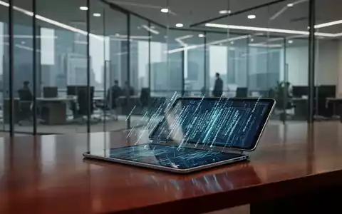 Ein moderner, steriler Bürokomplex mit einem Tablet, das abstrakten Programmcode zeigt, als Symbol für einen Rechtsstreit. - Foto: über boerse-global.de
