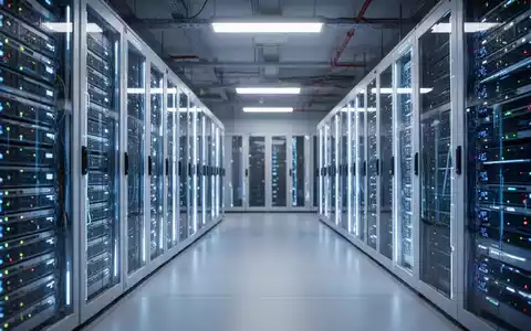 Moderne Serverreihen in einem Rechenzentrum mit leuchtenden Lichtern, die Cloud-Migration und Infrastrukturmodernisierung symbolisieren. - Foto: über boerse-global.de