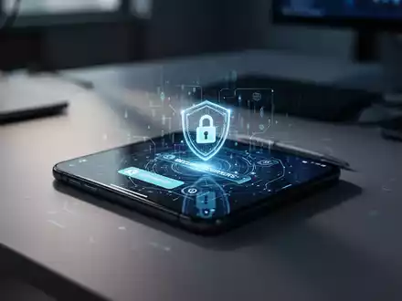 Ein Smartphone-Bildschirm symbolisiert digitale Sicherheit und Datenschutz in einem professionellen Büroumfeld. - Foto: über boerse-global.de