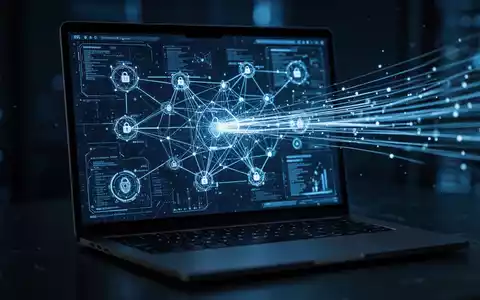 Leuchtendes digitales Display mit komplexen Netzwerkknoten und Datenströmen, die Sicherheitslücken im Webbrowser darstellen. - Foto: über boerse-global.de