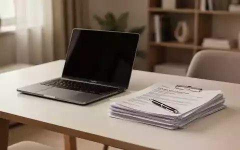 Ein aufgeräumter Schreibtisch mit Laptop und Dokumenten in einer häuslichen Umgebung als Symbol für die Verwaltung von Minijobs. - Foto: über boerse-global.de