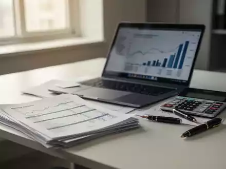 Ein moderner Schreibtisch mit Laptop, Taschenrechner und Steuerunterlagen in einer hellen, professionellen Arbeitsumgebung. - Foto: über boerse-global.de