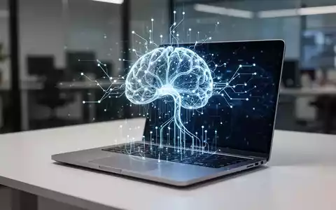 Ein moderner Apple-Laptop auf einem Schreibtisch mit einer abstrakten Visualisierung lokaler KI-Verarbeitung darüber. - Foto: über boerse-global.de