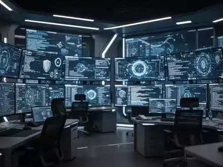 Digitale Datenströme auf Bildschirmen in einem modernen Security Operations Center, das Cybersicherheit symbolisiert. - Foto: über boerse-global.de