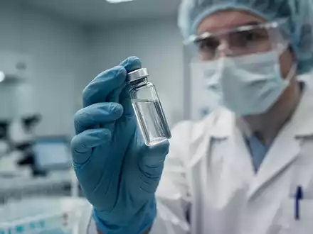 Ein Wissenschaftler hält ein medizinisches Fläschchen in einem sterilen, professionellen Laborumfeld. - Foto: über boerse-global.de