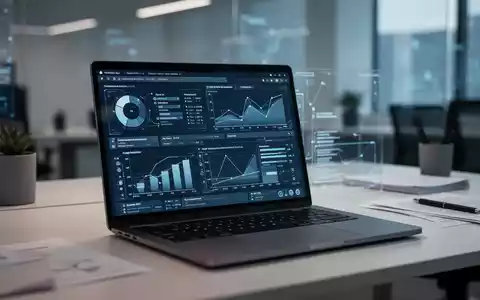 Ein moderner, minimalistischer Arbeitsplatz mit einem Laptop, der komplexe Datenanalysen und Dokumentenstrukturen anzeigt. - Foto: über boerse-global.de