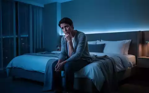 Eine gestresste Person sitzt nachts nachdenklich auf der Bettkante in einem modern eingerichteten Schlafzimmer. - Foto: über boerse-global.de