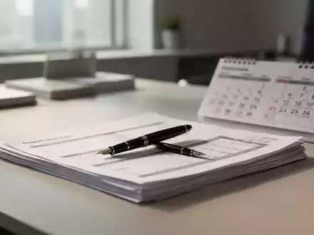 Ein Schreibtisch mit Dokumenten zur Altersvorsorge und einem Kalender in einem hellen, modernen Büro. - Foto: über boerse-global.de