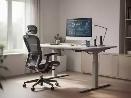 Ein modernes, ergonomisches Büro mit einem höhenverstellbaren Schreibtisch in einer hellen, professionellen Umgebung. - Foto: über boerse-global.de