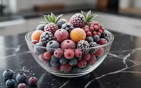 Nahaufnahme von tiefgekühlten Waldbeeren in einer Glasschale auf einer dunklen Arbeitsplatte. - Foto: über boerse-global.de