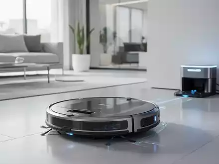 Moderner Saug- und Wischroboter in einem minimalistischen Wohnzimmer neben einer automatisierten Ladestation. - Foto: über boerse-global.de